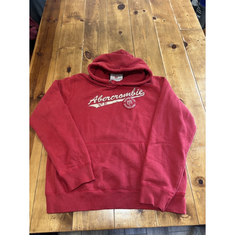 Abercrombie & Fitch Men's M‎ Red Pullover Hoodie Sweatshirt Fleece Cotton Blend